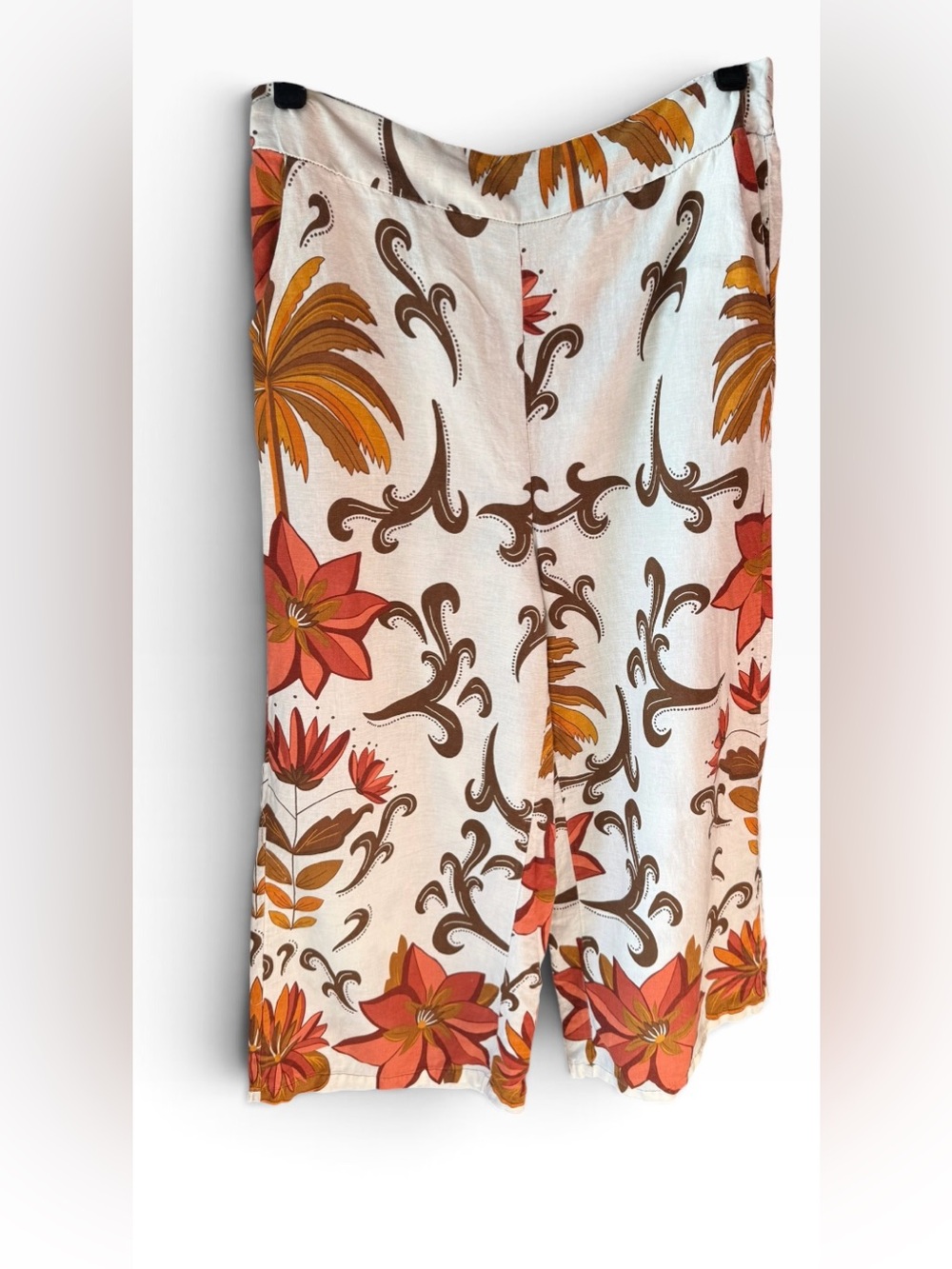 Rachel Zoe Tropical Floral Wide Leg Crop Pants Size Large Resort Boho